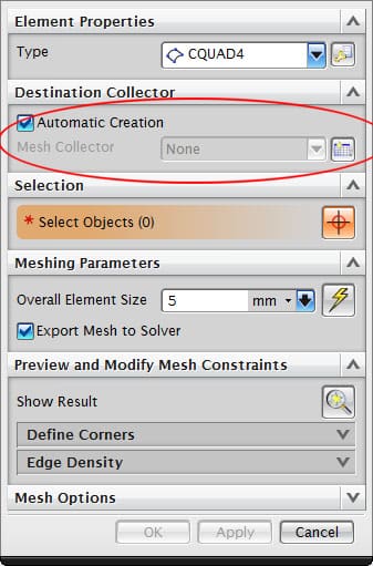 Okno konfiguracji siatki