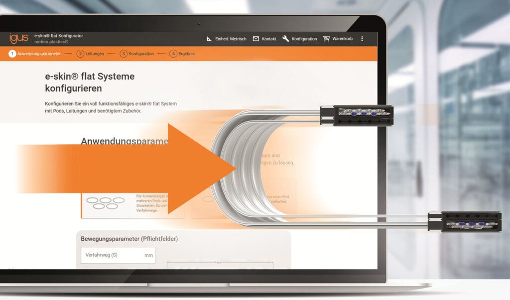 Konfigurator e-skin flat zapewnia wszystkie istotne dane, takie jak rysunek techniczny, plik STEP, listę części i instrukcje montażu do natychmiastowego pobrania