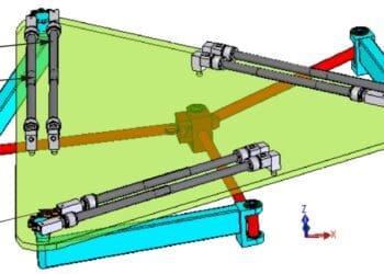 Model bryłowy pneumatycznego manipulatora równoległego typu 3RRR