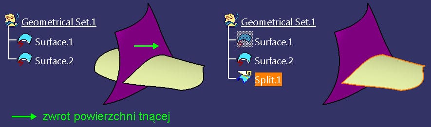 polecenie split surface-surface