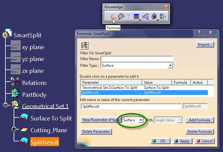 SplitResult typu Surface
