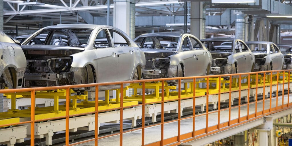 Skid conveyor przenośnik saniowy w fabryce samochodów