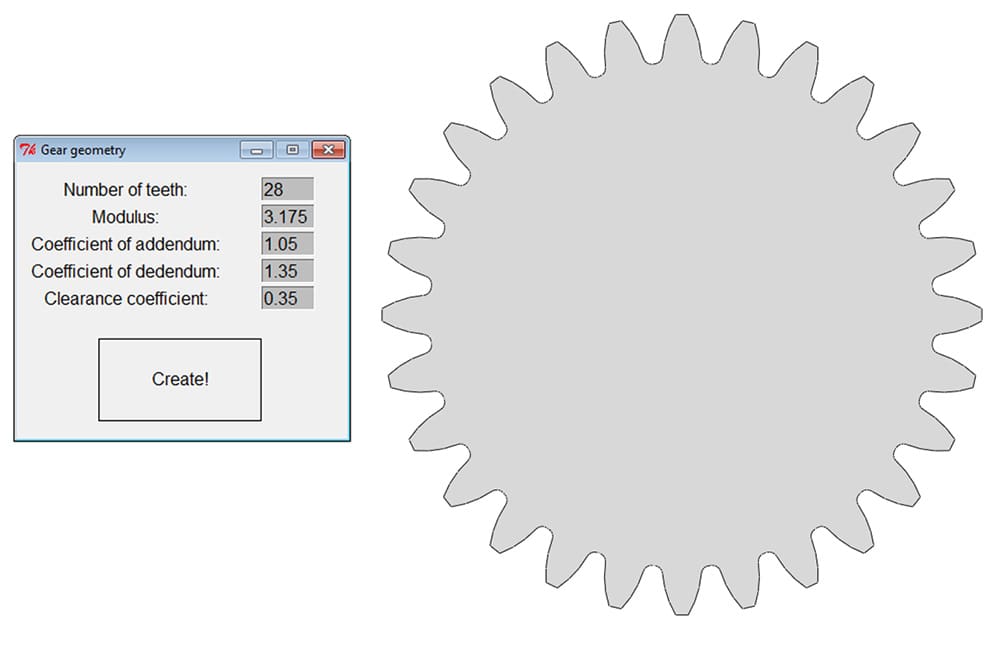 generowanie kształtu koła zębatego w programie Abaqus dla zadanych parametrów ewolwenty